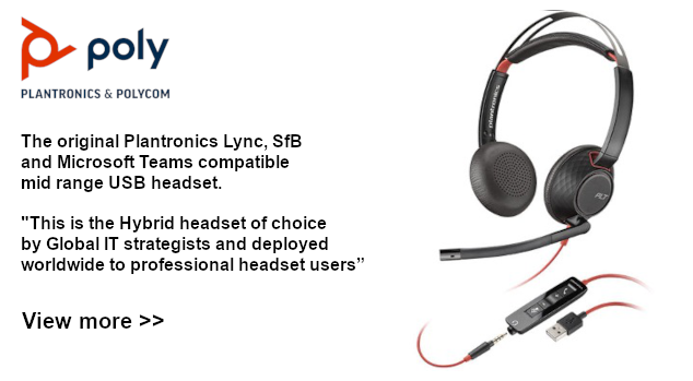 Poly Plantronics Blackwire C 5220 - The original Plantronics Lync, SfB and Microsoft Teams compatible mid range USB headset. This is the Hybrid headset of choice by Global IT strategists and deployed worldwide to professional headset users