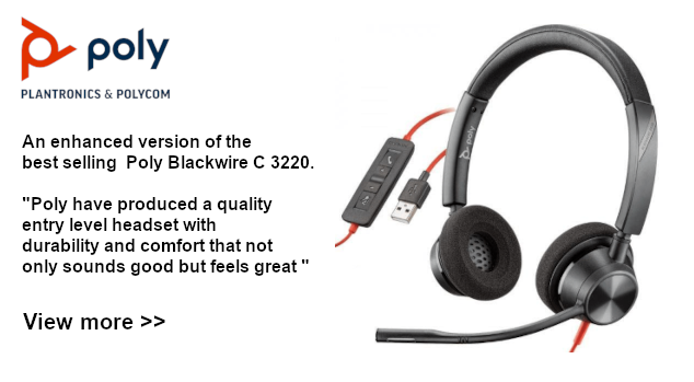 Poly Plantronics Blackwire 3320 - An enhanced version of the best selling Poly Blackwire C 3220. Poly have produced a quality entry level headset with durability and comfort that not only sounds good but feels great