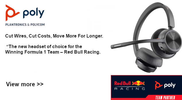 Poly Plantronics Voyager 4300 UC Series - Cut Wires, Cut Costs, Move More For Longer. “The new headset of choice for the Winning Formula 1 Team – Red Bull Racing.
